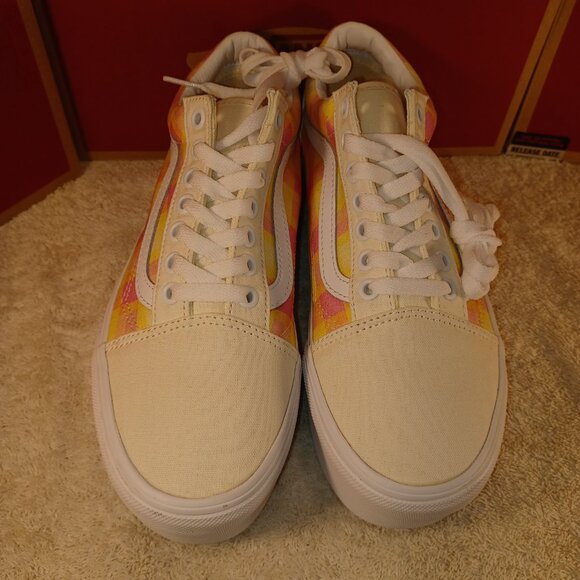 VANS Men's 6.5/Women's 8 Old Skool Stackform Platform Pastel Picnic Pink Plaid - Picture 5 of 13